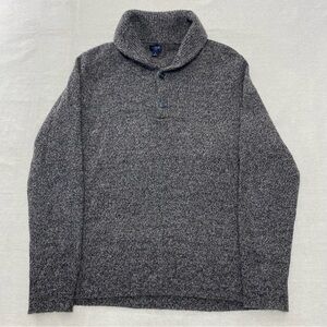 J. Crew Sweater Mens Large Gray Heather Lambswool Blend Shawl Collar Button